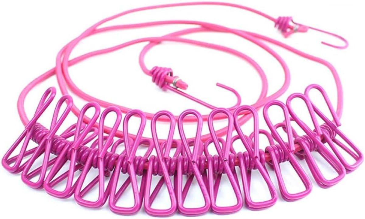 Waslijn met Clips - Droogtouw Kledinglijn - Buiten Kleding Drogen - Winddicht Antislip - 36 Meter - Rose Rood — afbeelding 1