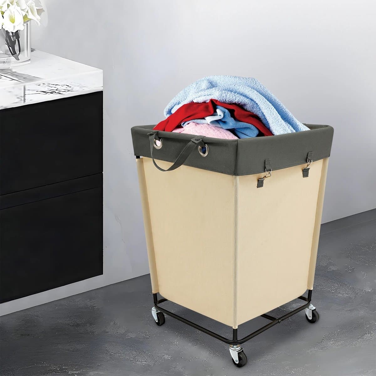 Calivari XXL Wasmand 210L op Wielen – Opvouwbare Wasmand – Premium Oxford Stoffen Laundry Basket – Lichtgeel — afbeelding 1
