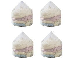4-stuks Waszak van mesh voor de wasmachine - Waszak voor truien - Waszak met grote capaciteit - Waszak van mesh met trekkoord - 30x40 cm - Verdikt - Vormvast - Geschikt voor wasmachines, thuis, studentenkamers, hotels en op reis - Wit
