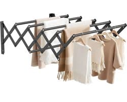 DnA® Wanddroogrek - Wanddroogrek Inklapbaar - Droogrek Muur - Wanddroogmolen - Zwart - 42cm x 18cm x 12cm