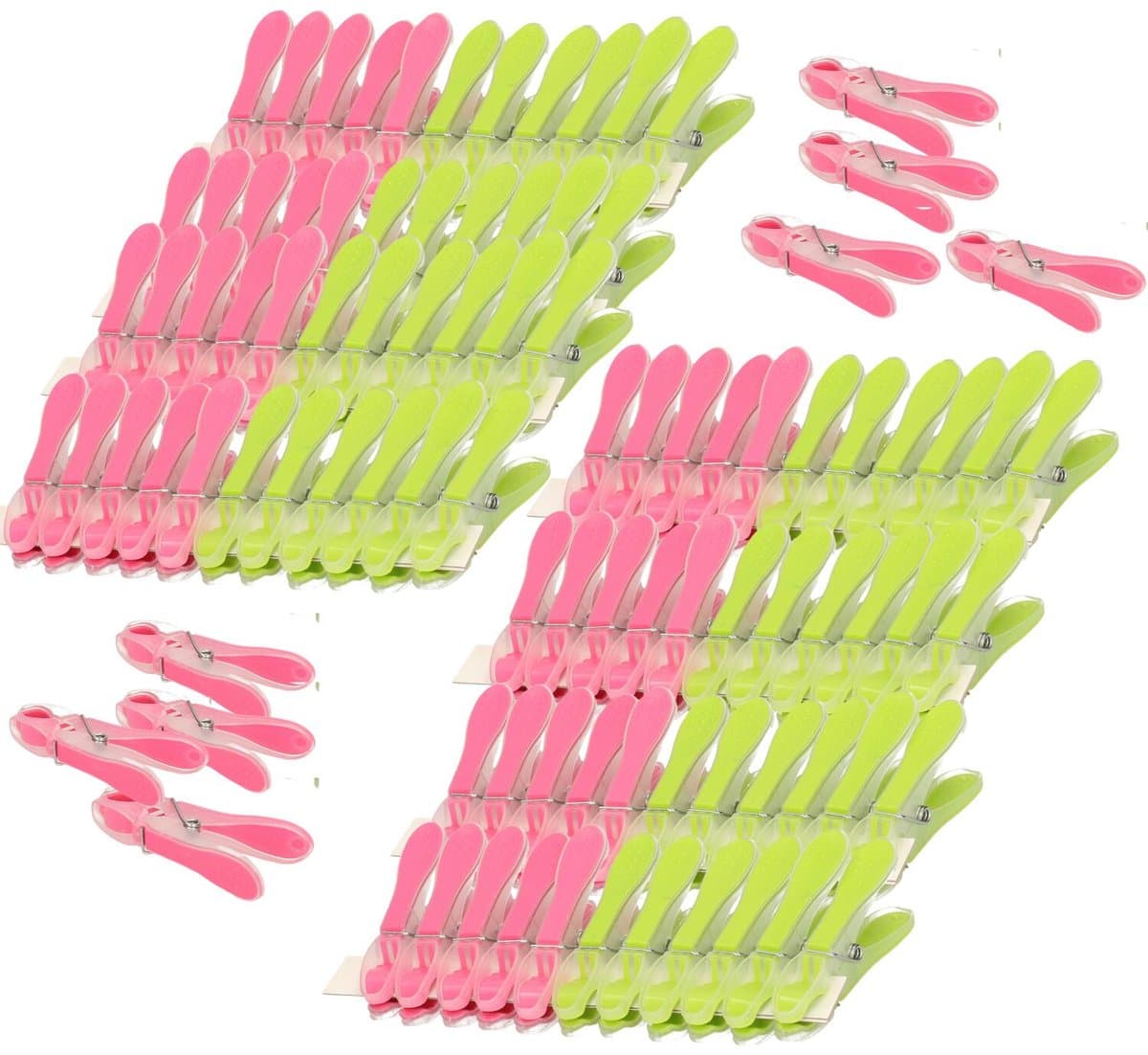 PlasticForte Wasknijpers - 96x - groen/roze - kunststof /metaal - 8 cm - was ophangen — afbeelding 1