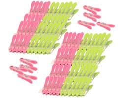 PlasticForte Wasknijpers - 96x - groen/roze - kunststof /metaal - 8 cm - was ophangen