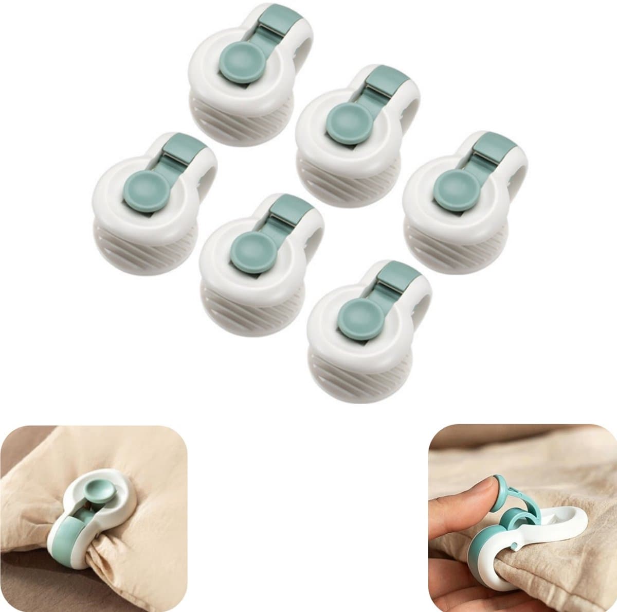 6 stuks anti slip clips - dekbedovertrek anti slip clips - matrasklemmen - anti slip bevestigers - kettingclips - verstelbaar - herbruikbaar - opbergaccessoires - geschikt voor matrassen, dekbedovertrekken, lakens (groen, 5,2*3,6 cm) — afbeelding 1