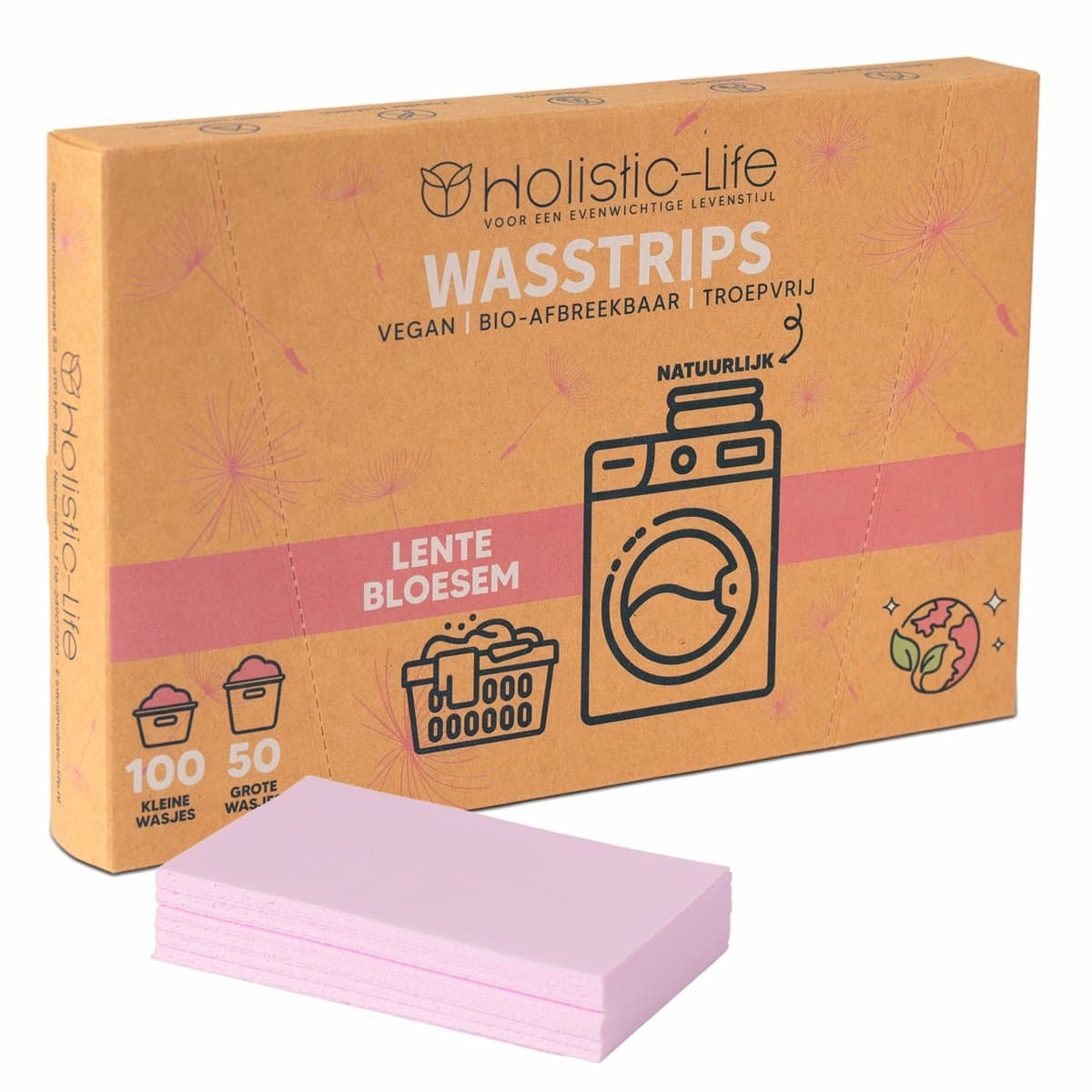 Wasstrips - Lentebloesem 100 Wasbeurten Incl. Wasverzachter – Wasmiddeldoekjes Wasdoekjes – Detergent sheets - Vegan — afbeelding 1