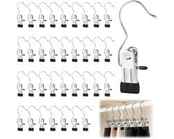 Wasknijpers Roestvrij Staal - Kledingklemmen Metalen Clips - Kleding Ophangen - 360 Graden Draaibare Haak - 35 stuks - Zwart
