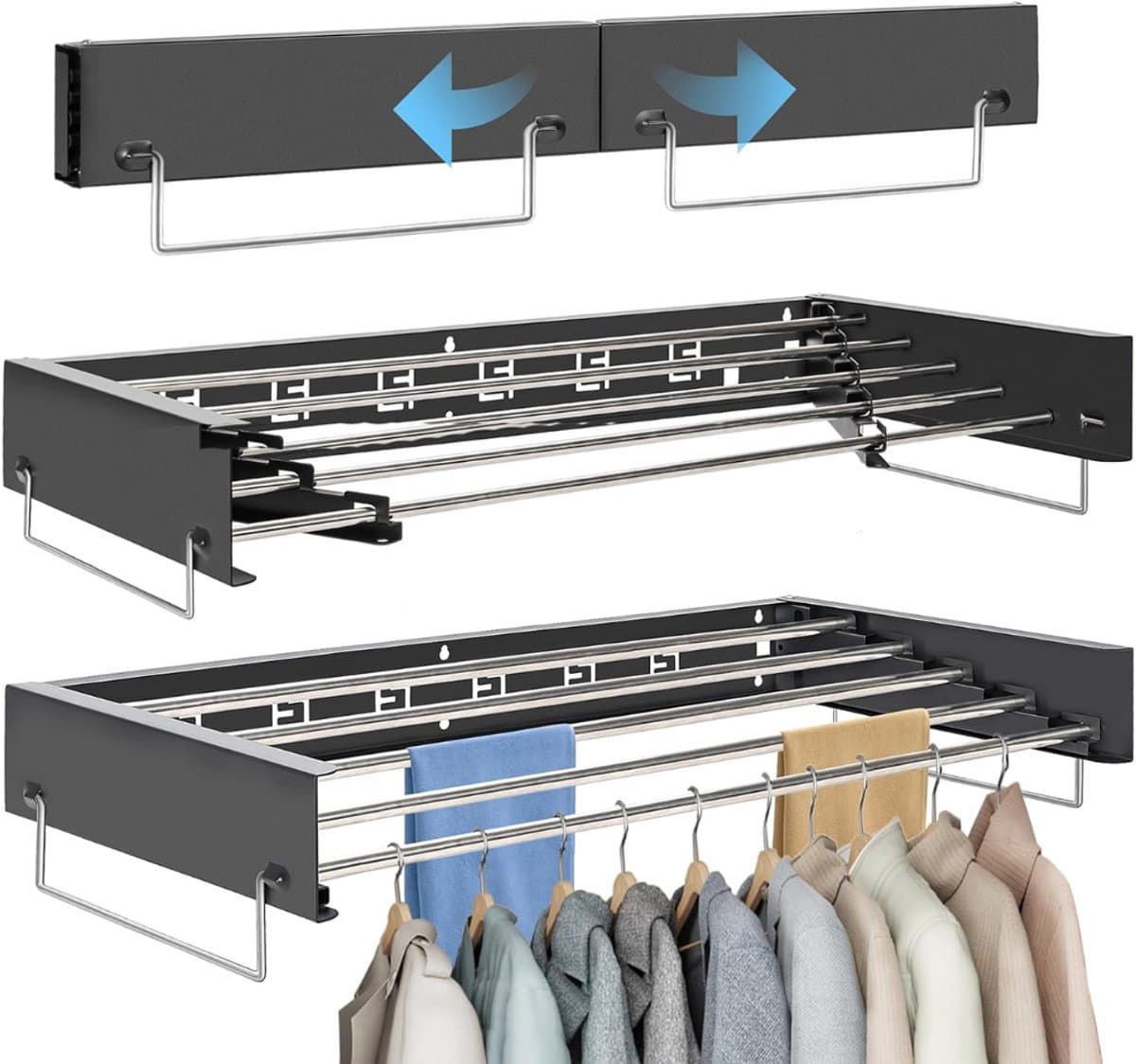 HEZIVO® Droogrek Muur - Wasrek Muurbevestiging - Opvouwbaar Wanddroogrek - Uitklapbaar Handdoekrek - 80 cm - Wit — afbeelding 1