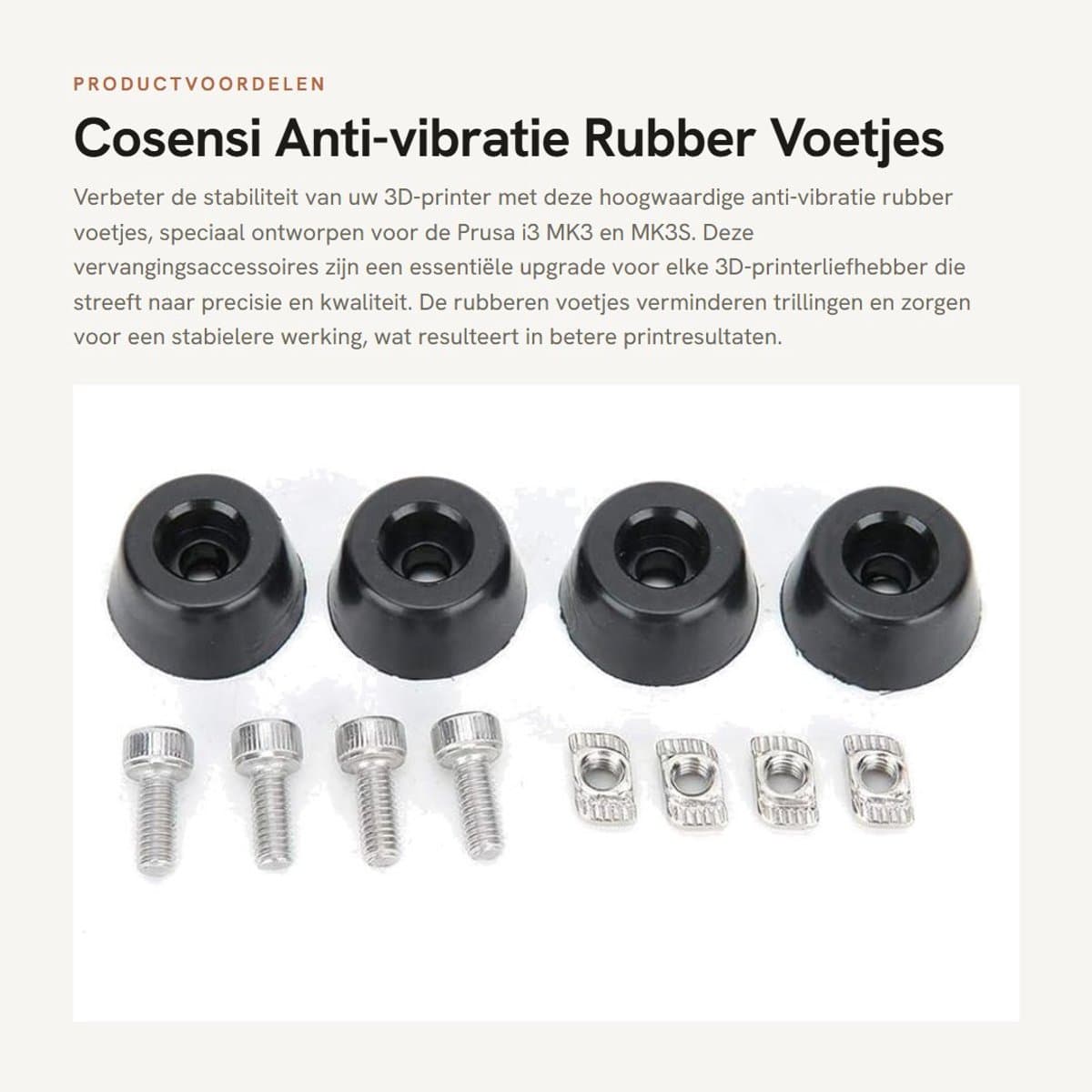 Dailygoods- Rubber Voeten Anti-vibratie - 3D Printer Accessoires - Geschikt voor Prusa i3 MK3/MK3S - Duurzaam - Inclusief M4 Bouten - Eenvoudige Installatie - 3D Printer Onderdelen — afbeelding 1