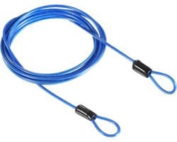 Veiligheidsstaalkabel, 2,5 mm x 2 m, gecoate staalkabel voor bagagesloten — met dubbele lus (blauw)