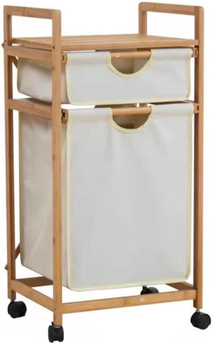 Wasmand Met Wielen - Was Sorteerder - Wassen Organiseren - 2 Secties Met Plank - 42x34x85cm - A — afbeelding 1