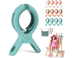 Travelhawk handdoekklemmetjes - 12 Stuks - Wasknijpers - Knijpers - Vakantie - Wit, Groen, Bruin