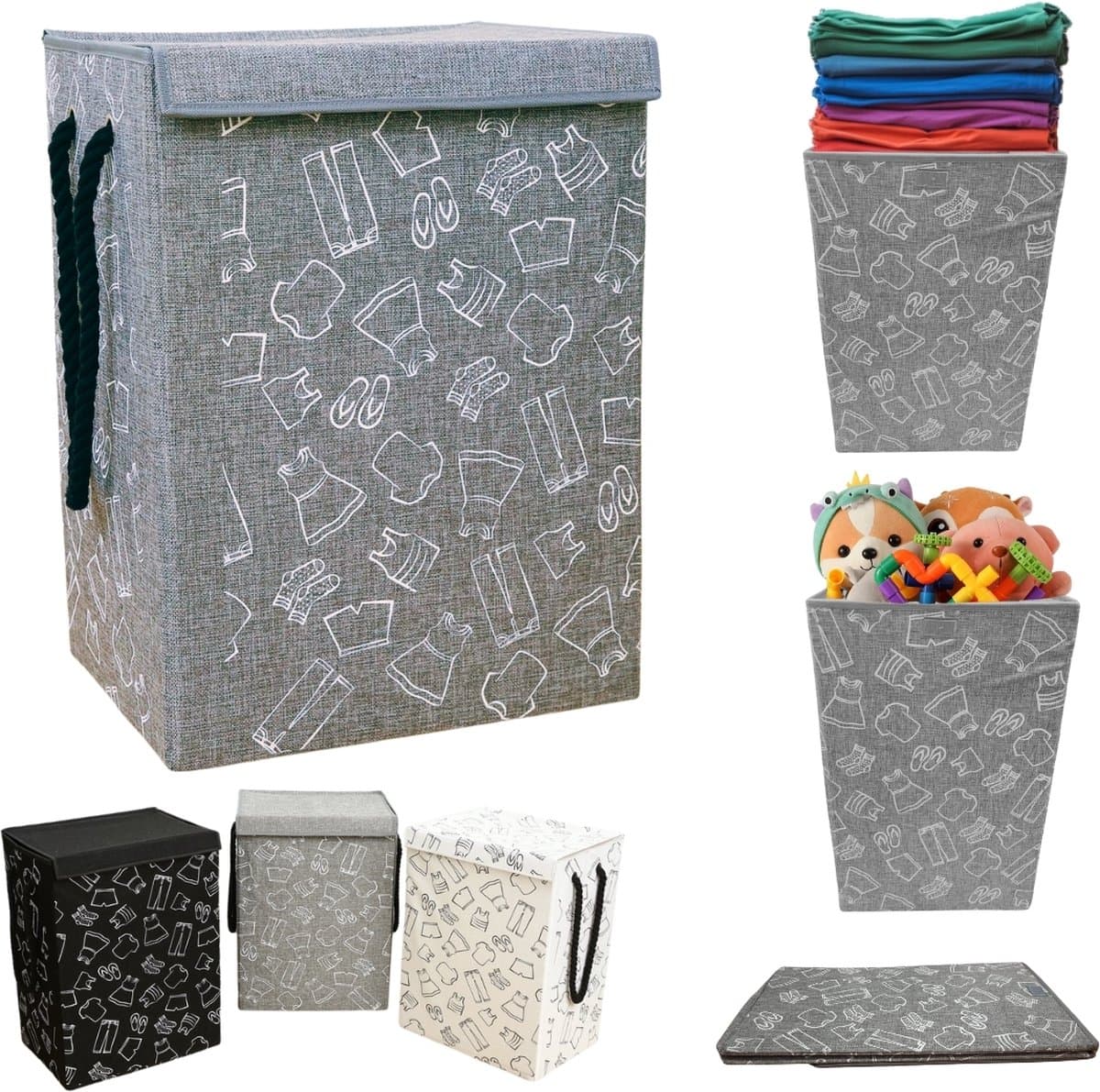 Lexorion Opbergmand - Opbergmand - Speelgoedmand Kinderen - Opbergmand met deksel - Opbergmanden - Opbergmand kinderkamer - Opbergmand speelgoed - Wasmand Opvouwbaar - Stijlvolle Kledingmand - 57L Wasmand - Grijs — afbeelding 1