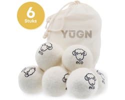 YUGN Eco Set 6 Stuks XL Drogerballen Wol - Wasbol Droogballen Wasballen Droger Ballen Wasbollen Voor Wasdroger - Drogerballen Voor Wasdrogers - Dryer balls — afbeelding 1