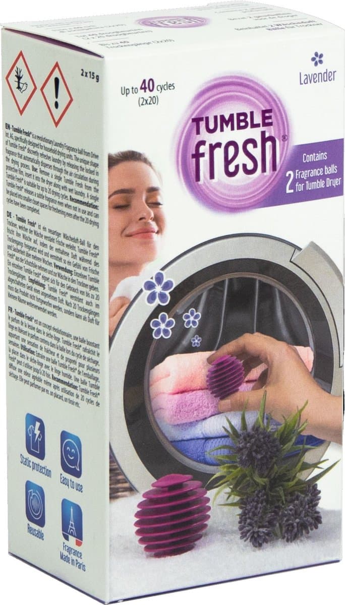Tumble Fresh - Lavender - textiel verfrisser - 2x20 droog rondes - was verfrisser - drogerballen — afbeelding 1