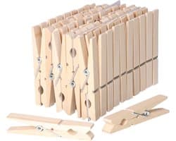 Wasknijpers - 100x stuks - natuurlijke houtkleur - stevig ontwerp - 8 cm