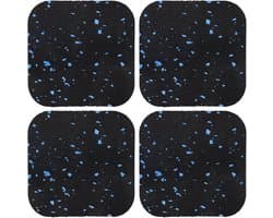 Schokabsorberende pads - 4 Stuks - Wasmachine trillingsdemper - Rubber + EPDM - Geluidsisolerende mat voor wasmachine - Geluidsisolatiemat - Antislip - Beschermende loopbandmat - Voor wasmachines en fitnessapparatuur - 10x10x1cm - Zwart/Blauw