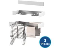 Wasophoogte® Wanddroogrek - Wasrek inklapbaar - Wasrek Hangend - Droogrek inklapbaar - 80cm - 4m drooglengte - Wit - inclusief boormal - 2 STUKS