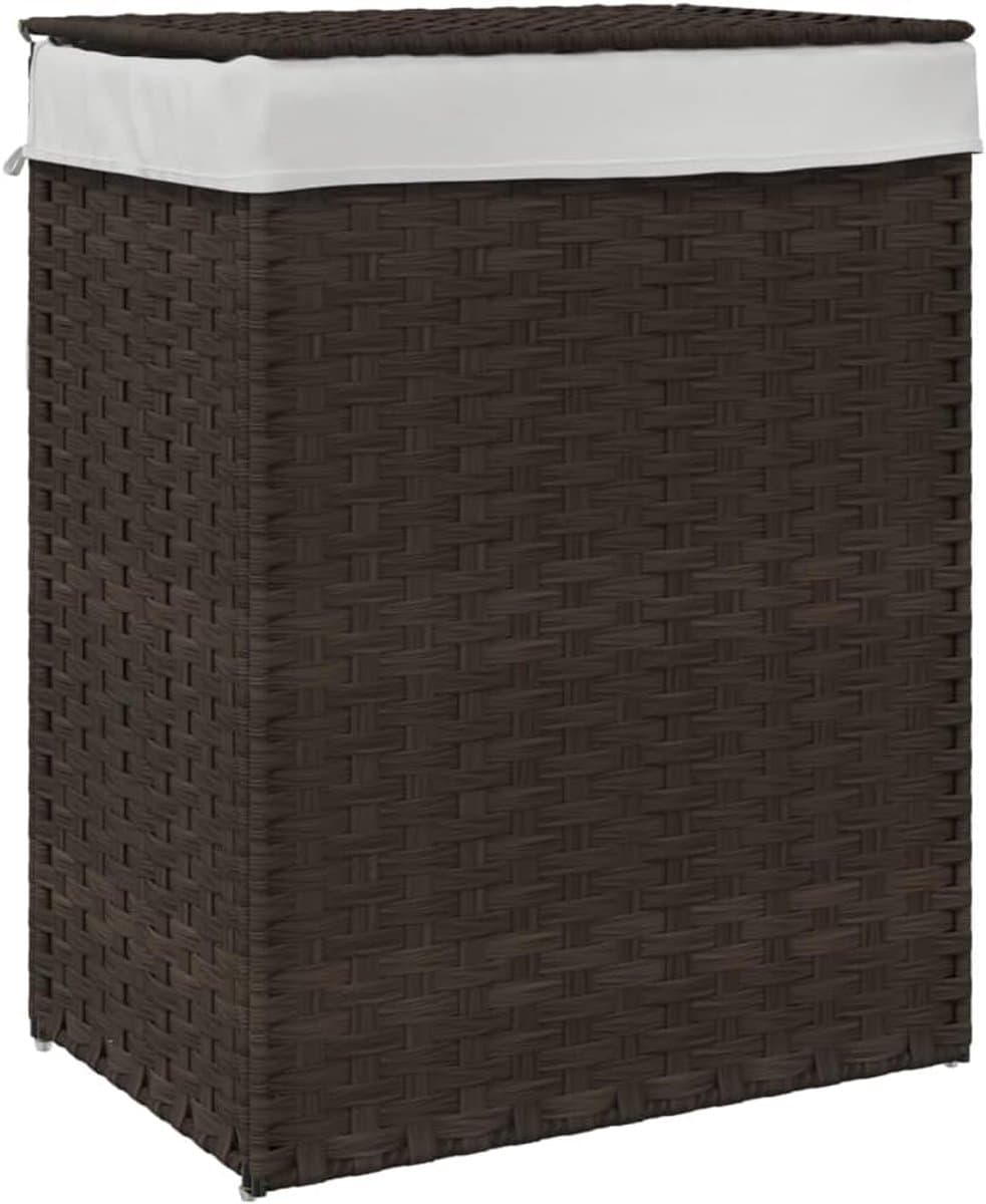 Wasmand met deksel - Wasbak rieten mand - Kleding sorteren - Opvouwbaar ontwerp - 46x33x60 cm - Donkerbruin — afbeelding 1