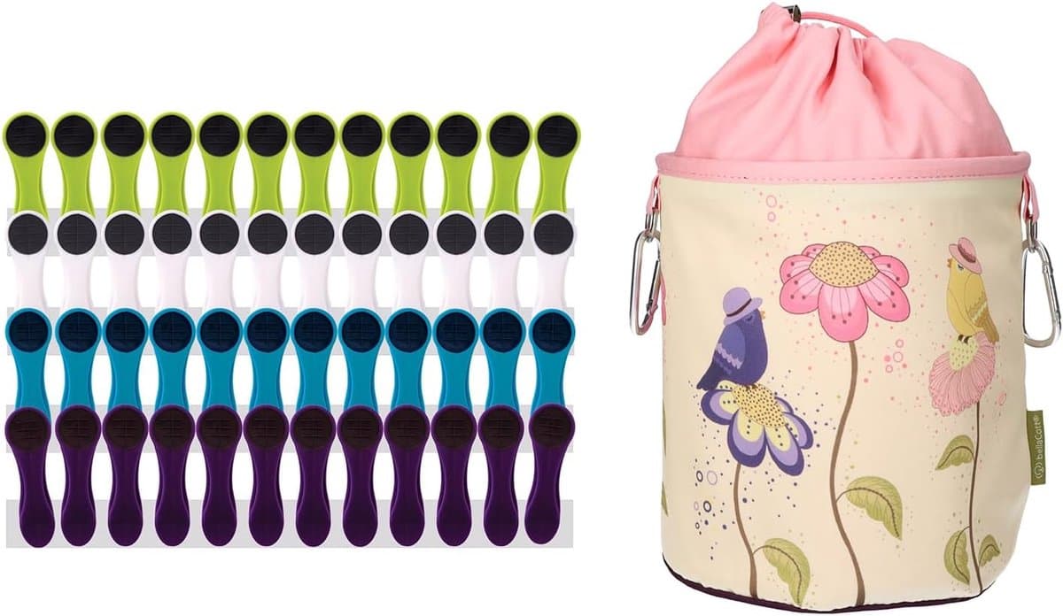 Softgrip Wasknijpers - Antislip Clips - Kleding Drogen - 48 Stuks Set - 70mm Lengte - Meerkleurig Vogelbloem — afbeelding 1