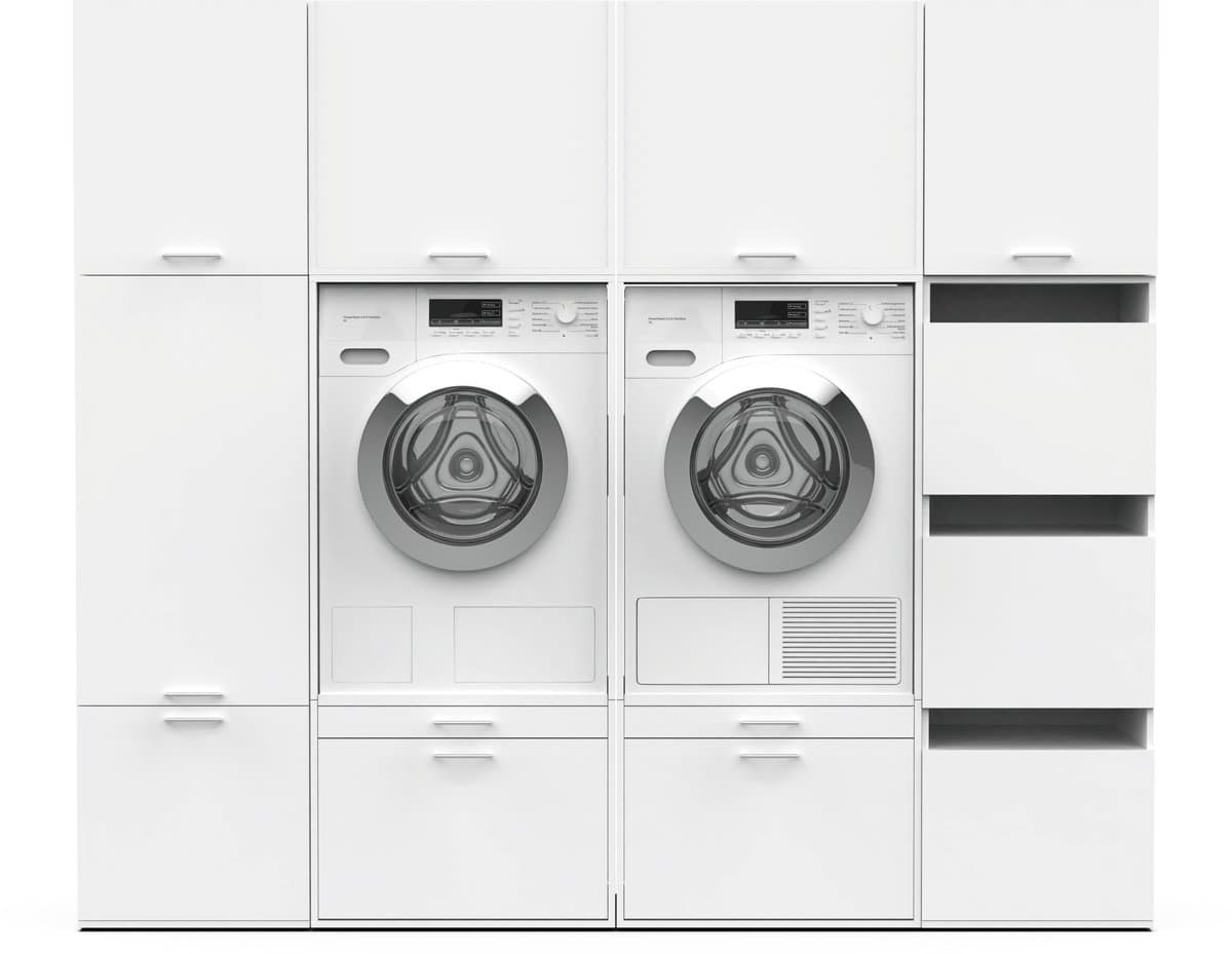 Washcab® Wasmachine Kast - Wasmachine Verhoger - Wasmachine Ombouw - Wit - Met lade - Duo Set High 5 — afbeelding 1