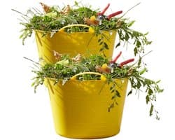 Flexibele kuip / emmer - 2x - geel - 15 liter - kunststof - 35 x 28 cm - met handvatten