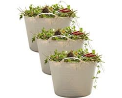 Excellent houseware Flexibele kuip / emmer - 3x - beige - 15 liter - kunststof - 35 x 28 cm — afbeelding 1
