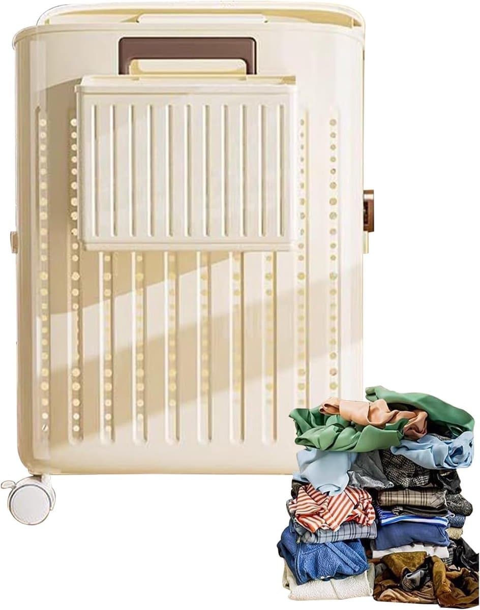 Wasmand Op Wieltjes - Vuilnisbak Opbergbak - Ruimte Besparen - Opvouwbaar Ontwerp - 365 x 315 x 375 cm — afbeelding 1