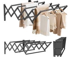 DailySupplies® Wanddroogrek - Droogrek Inklapbaar - Wasrek - Droogtoren - Droogrekken - zwart