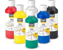 Creall Tex - Textiel- & Stoffenverf - Assortiment set met 6 kleuren - 6 x 250ml - Machine wasbaar na fixatie - Voor T-shirts, jeans, schoenen, stoffen tassen, meubels en auto-interieurs/hemelbekleding - Gemaakt in NL - Glutenvrij