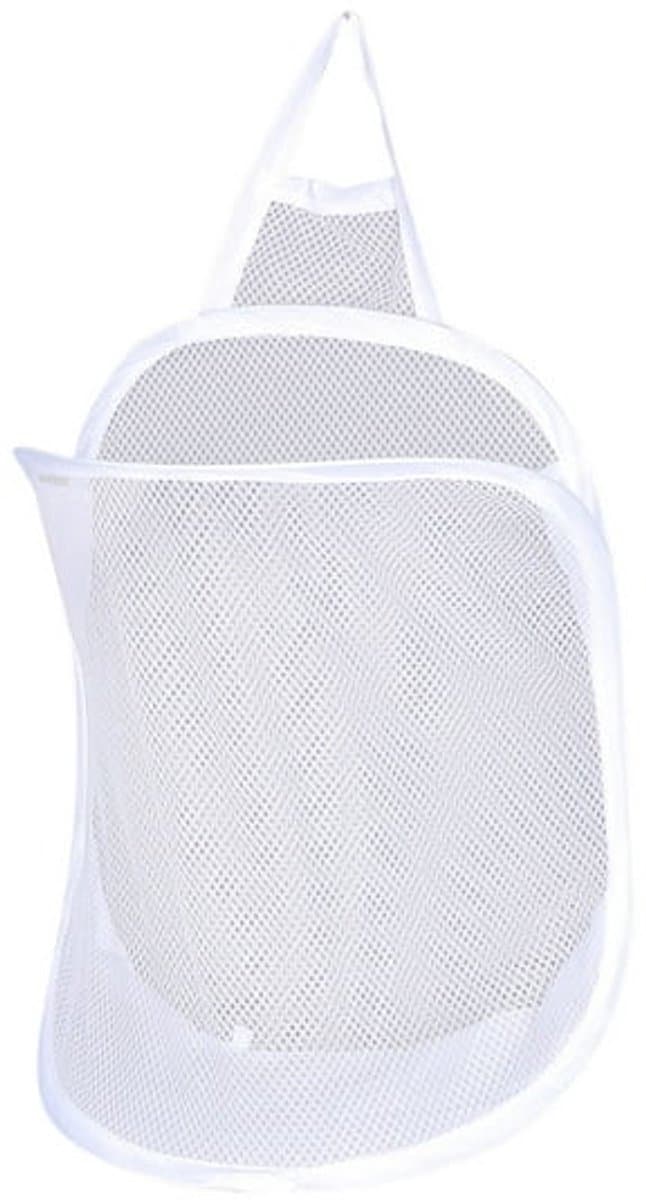 Opvouwbare wasmand voor aan de muur,Opbergmand voor hangende vuile was,Wasmanden, hangende wasmand van gaas, opvouwbare wasmand, opvouwbare wasmand voor vuile was, opbergtas voor aan de muur (wit) — afbeelding 1