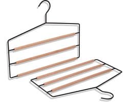 Broekrek van hout en metaal met meerdere lagen - Slank, elegant ontwerp - 2-pack - Ruimtebesparend - Meerdere hangers voor jeans, rokken, kleding, accessoires