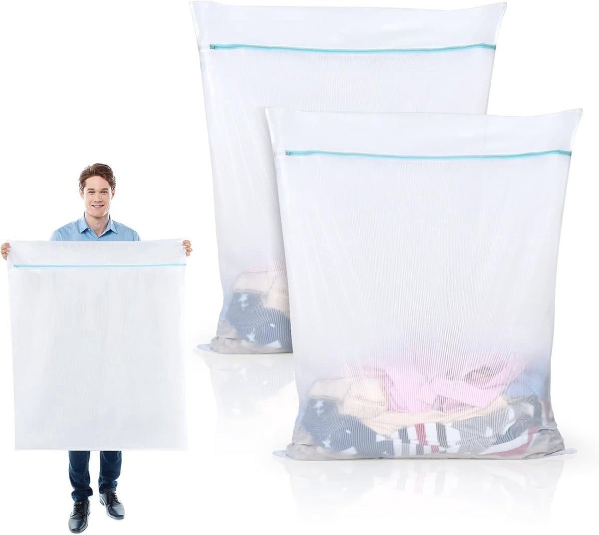 Waszakken - Groot 90 x 110 cm - Mesh Waszakjes XXL Wasmachine - Tas Wasnetten - met Rits - voor Jas Jurk - Beddengoed - Deken Laken - Quilt Tapijt - Gordijnen - Donsjack - Reisorganisator ( 2 Stuks ) — afbeelding 1