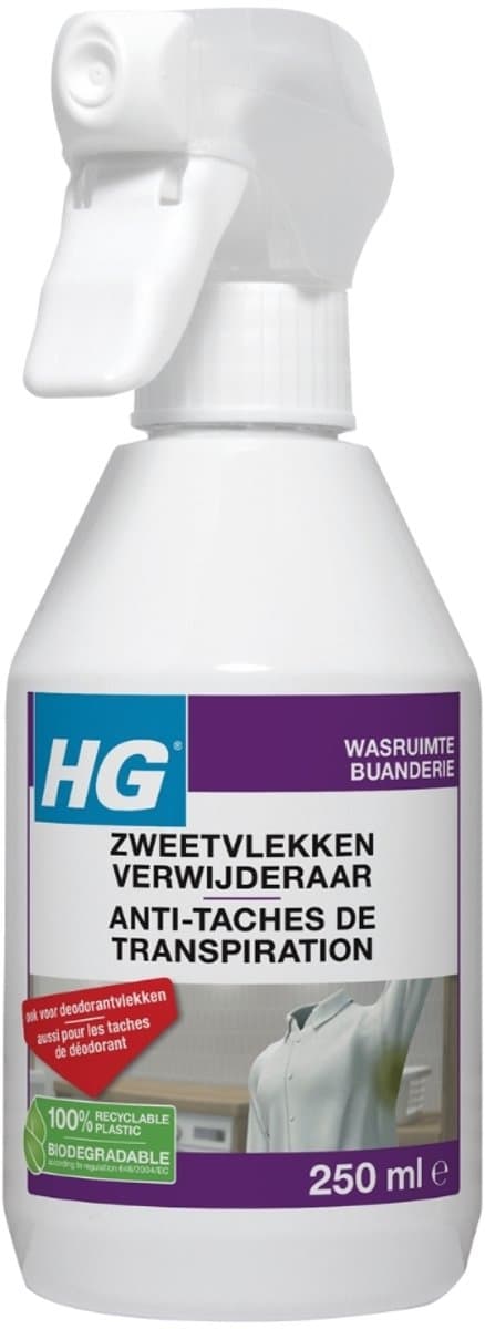 1 x HG Zweetvlekkenverwijderaar 250 ml - Zweetvlekken Verwijderen - Gele Vlekken Verwijderen - Deodorantvlekken Verwijderen - Textiel Reinigen - Wasmiddel Voor Vlekken — afbeelding 1