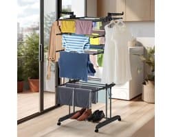 Uitschuifbaar Droogrek met 5 Niveaus – 177×76×56 cm | Extra Ruim, Stevig & Verrijdbaar