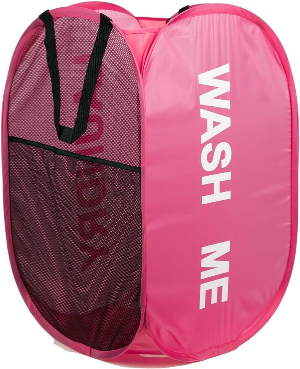 Opvouwbare Wasmand, Inklapbare Kledingmand, Pop-up Waszak voor Wasgoed, Badkamer, Slaapkamer, Balkon, Studentenhuis, Hotel, Reizen, Roze — afbeelding 1