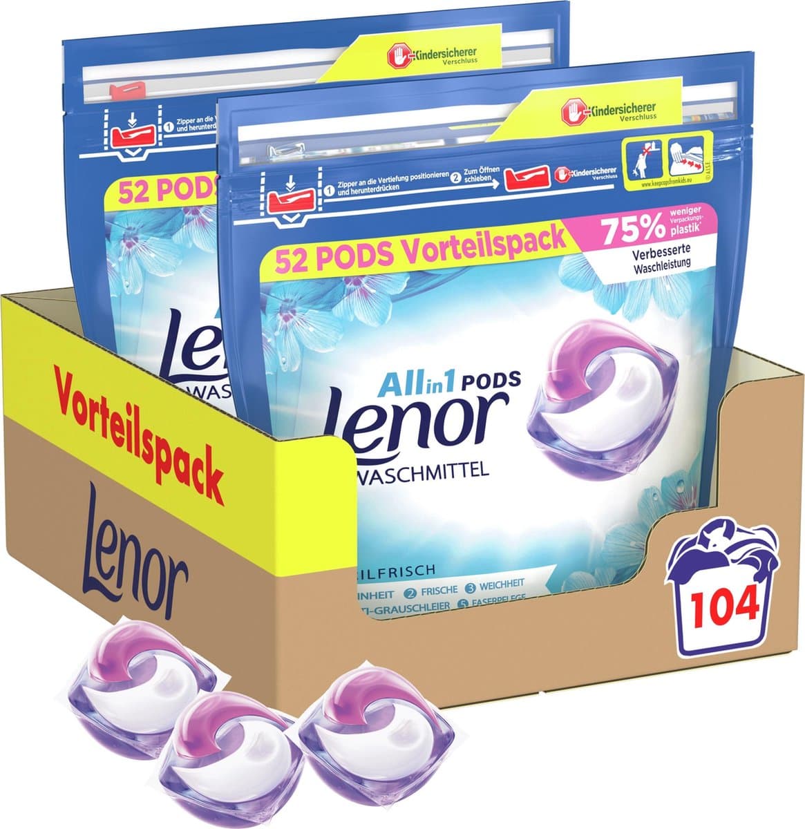 Lenor All in 1 Wasmiddel Pods April Fris - 2x52 Wasbeurten - Voordeelverpakking — afbeelding 1