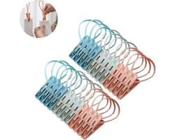 Washaken Clip - Washaken met klemmen - Wasknijpers met touw om op te hangen - kleerhangers voor sokken - Drooghaak voor kleding - Sterke plastic wasknijpers - draagbare antislip plastic hangers clips - Veelzijdig - 24stuks