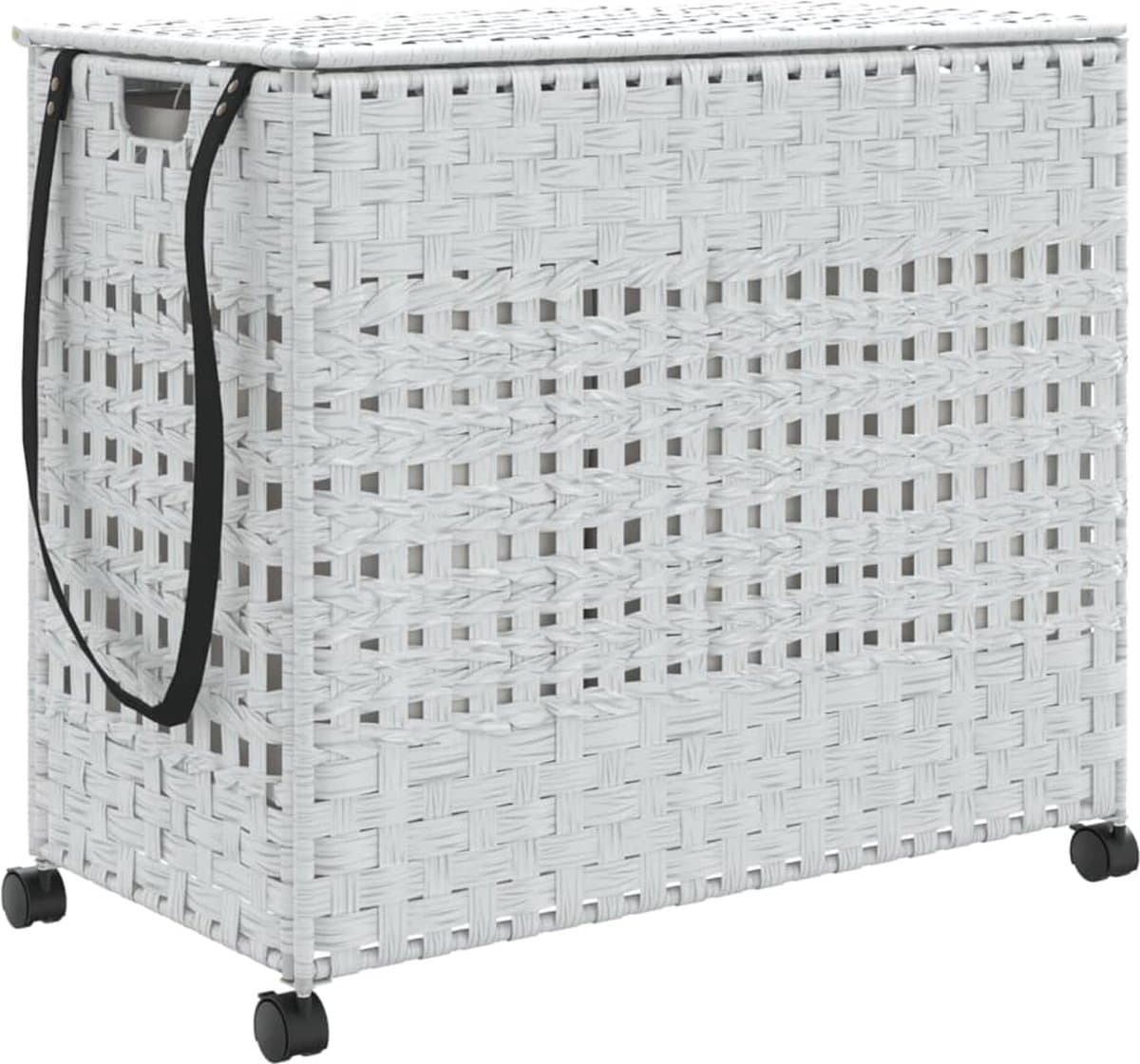 vidaXL - Wasmand - op - wielen - 66x35x60 - cm - rattan - wit — afbeelding 1