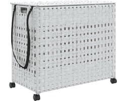 vidaXL - Wasmand - op - wielen - 66x35x60 - cm - rattan - wit