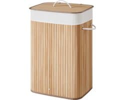 ACAZA Wasmand Met Deksel - 72 - Bamboe - Wasbare Katoenen Waszak - Handvatten - 40 x 30 x 60 cm - Natuurlijk Bruin