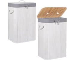 Springos Wasmand | Met Deksel | Opvouwbaar | 72 Liter | Met Uitneembare Waszak | Wasmand | Wit
