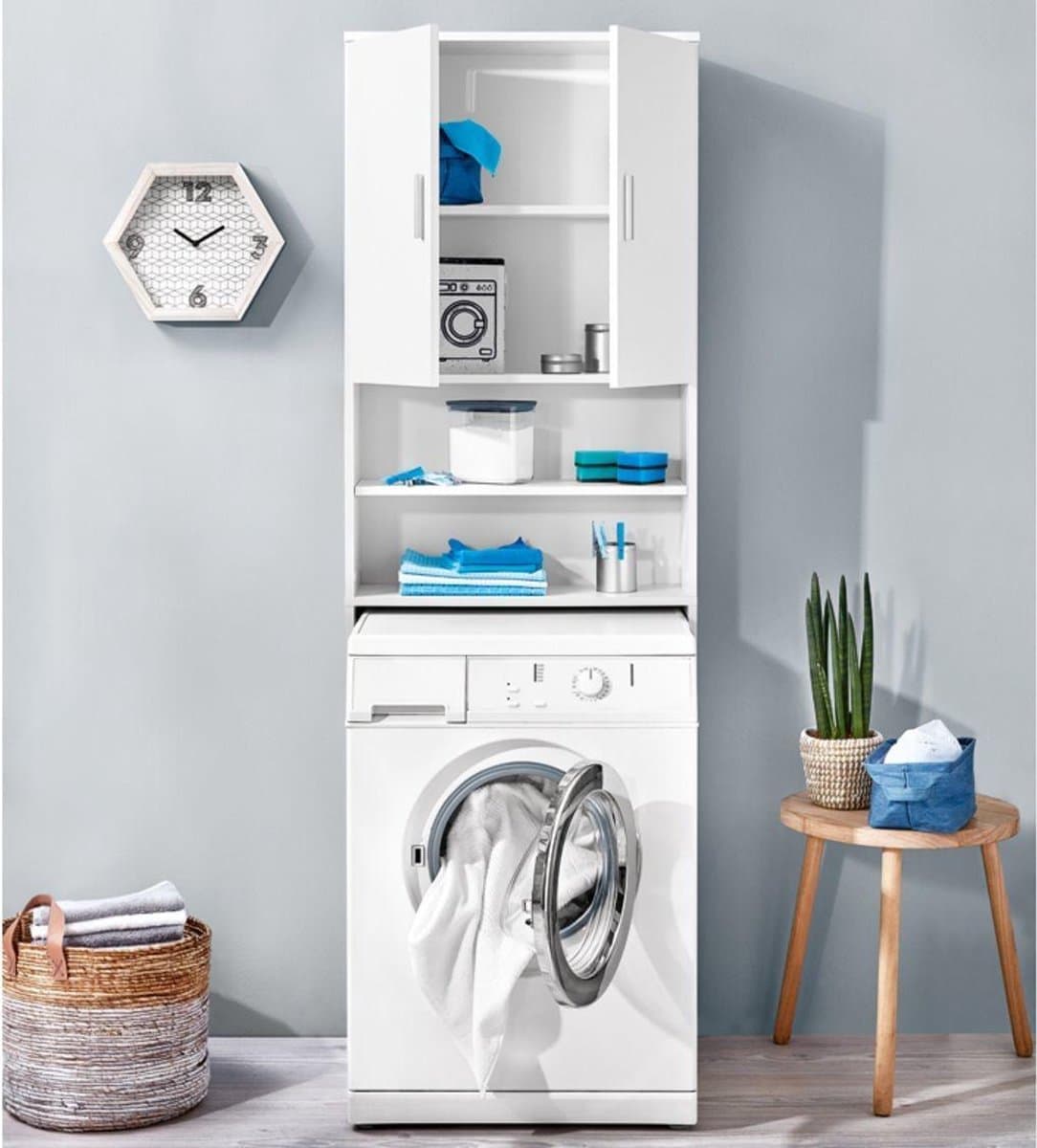 Wasmachinekast - Wit - Badkamerkast - 180CM — afbeelding 1