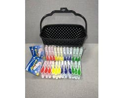 Wasknijpermand - Wasknijpermandje - Met 24 Wasknijpers - 3 Liter - 22,5 x 15 x 14 cm - Zwart