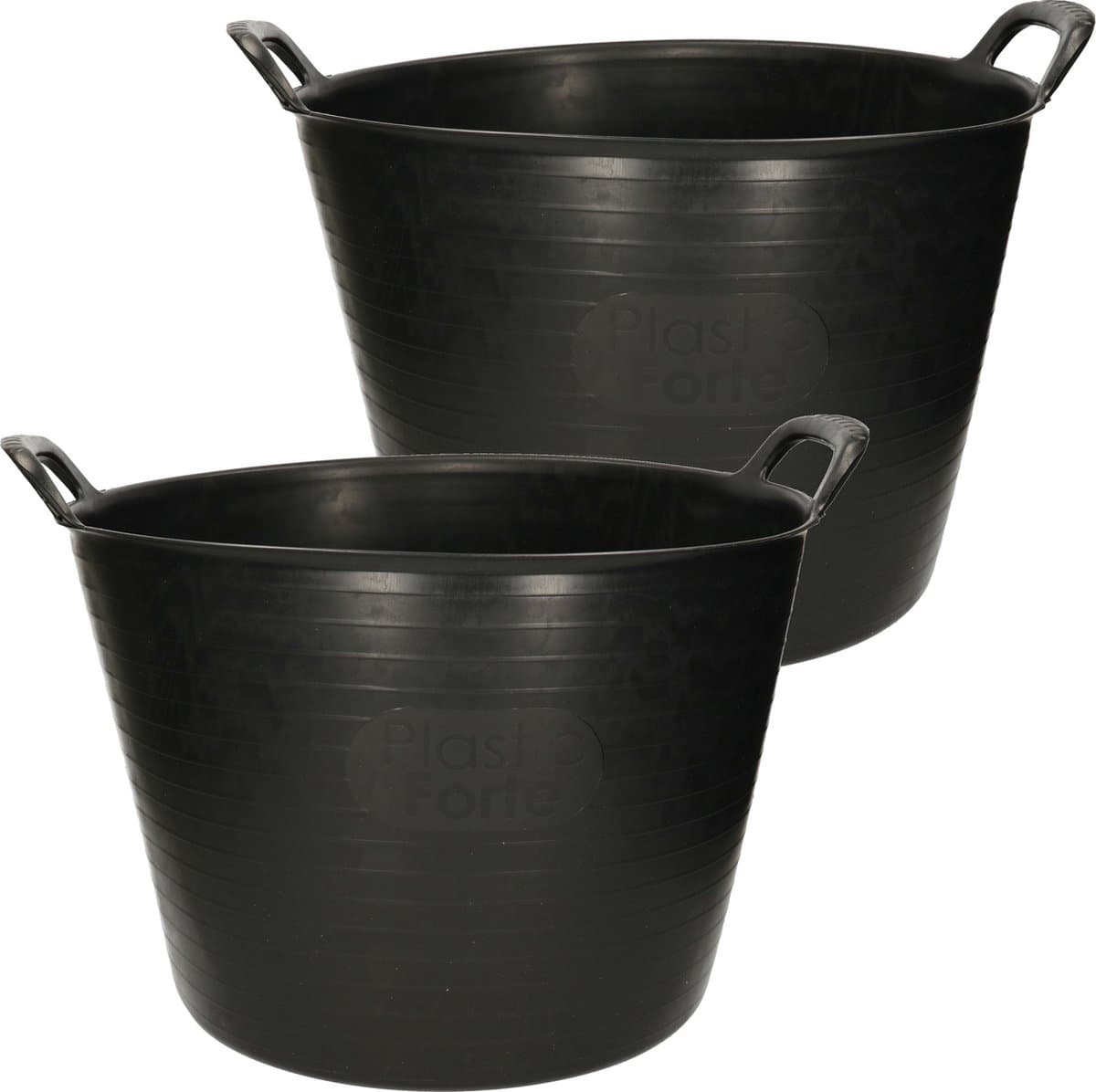 Plasticforte Flexibele kuip emmer - 2x stuks - wasmand - rond - zwart - 42 liter - Opbergmanden — afbeelding 1
