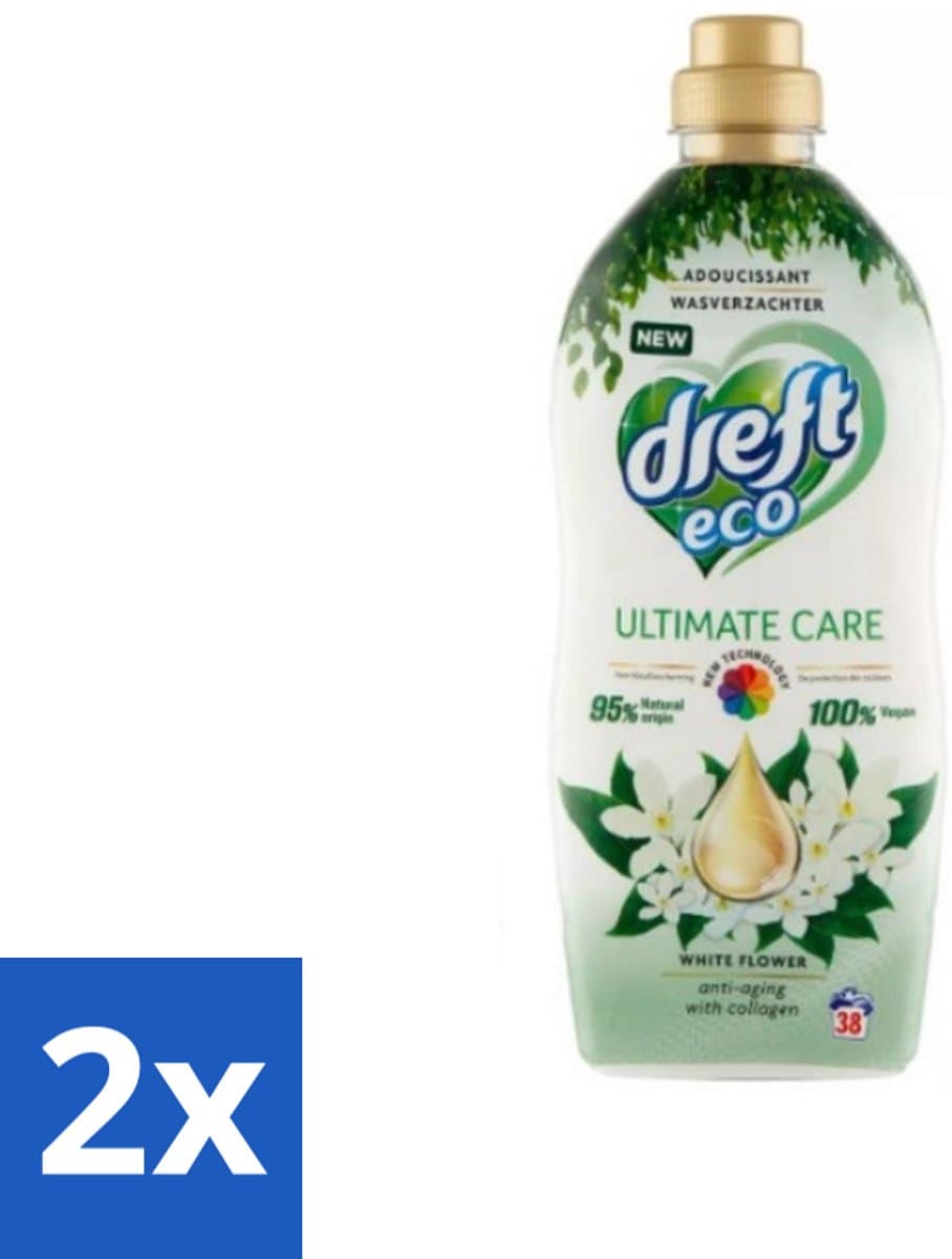 2 x Dreft ECO - Wasverzachter - Gekleurde Was - Witte Bloem - Anti-Veroudering - 38 Wasbeurten - Wasverzachter - Kleurbescherming - Anti-aging - Collageen - Wasgoed — afbeelding 1