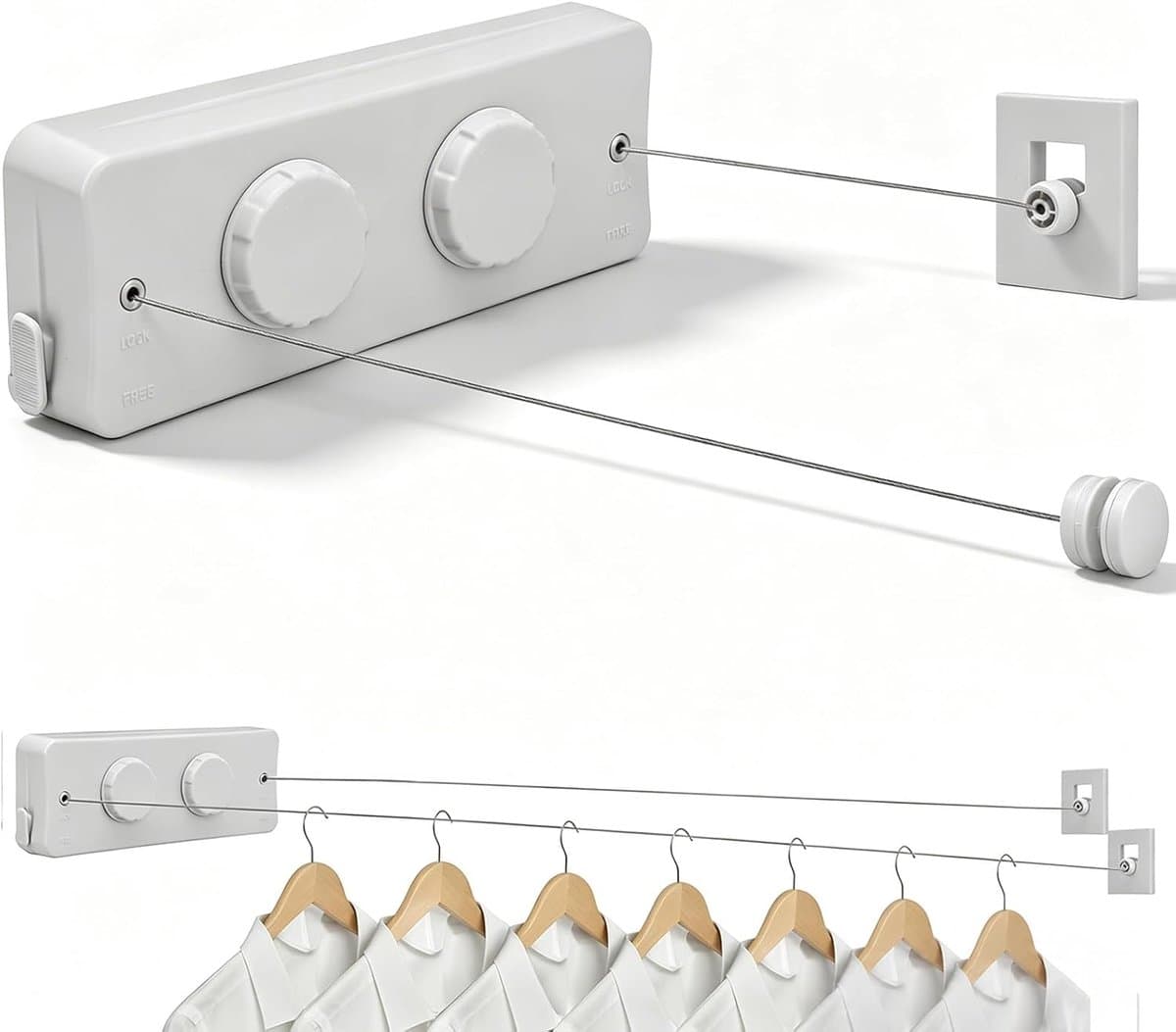 Intrekbare Waslijn - Dubbele Lijn - Wassen Drogen - Ruimtebesparend Design - 2 x 5.2 Meter - Wit — afbeelding 1