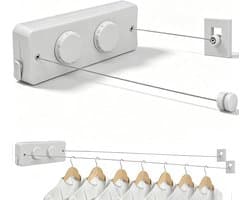 Intrekbare Waslijn - Dubbele Lijn - Wassen Drogen - Ruimtebesparend Design - 2 x 5.2 Meter - Wit
