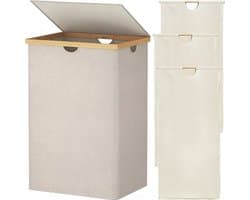 SP® Wasmand - 170L - Wasmand 3 Vakken - Wasmand met Deksel - Beige - 54cm x 40cm x 80cm