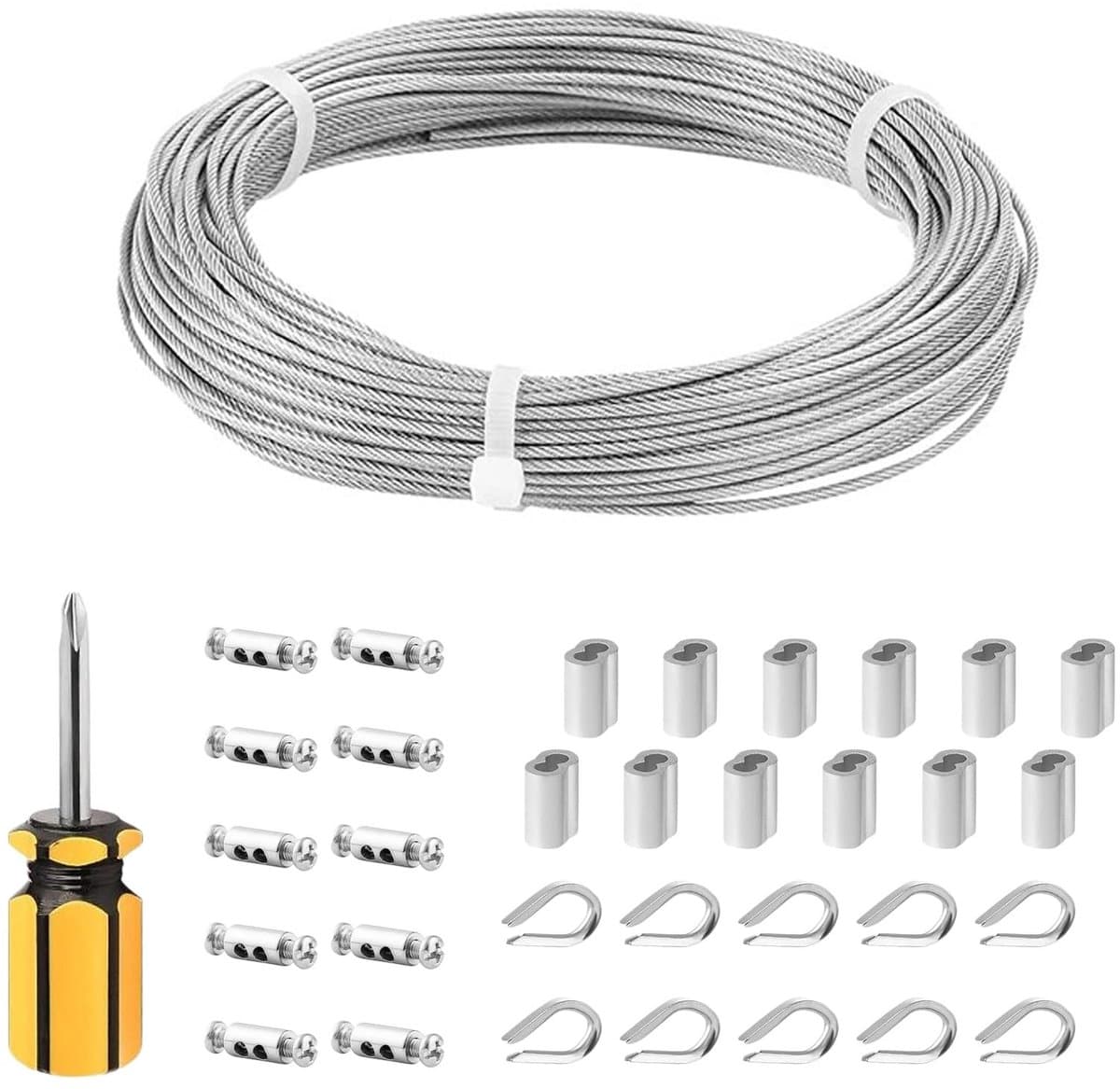 Dailygoods- Staalkabel 30 m - Roestvrij Staal 304 - PVC Coating - Bevestigingsvoorzieningen - Vingerhoed - Hoogwaardige Flexibiliteit - Draadkabel — afbeelding 1