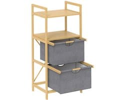 Bamboe Wasmand 35,4L 2 Manden 44x34x96cm Natuurlijke Houtkleur Uitneembare Stoffen Zakken Open Plank Handgrepen voor Badkamer Slaapkamer