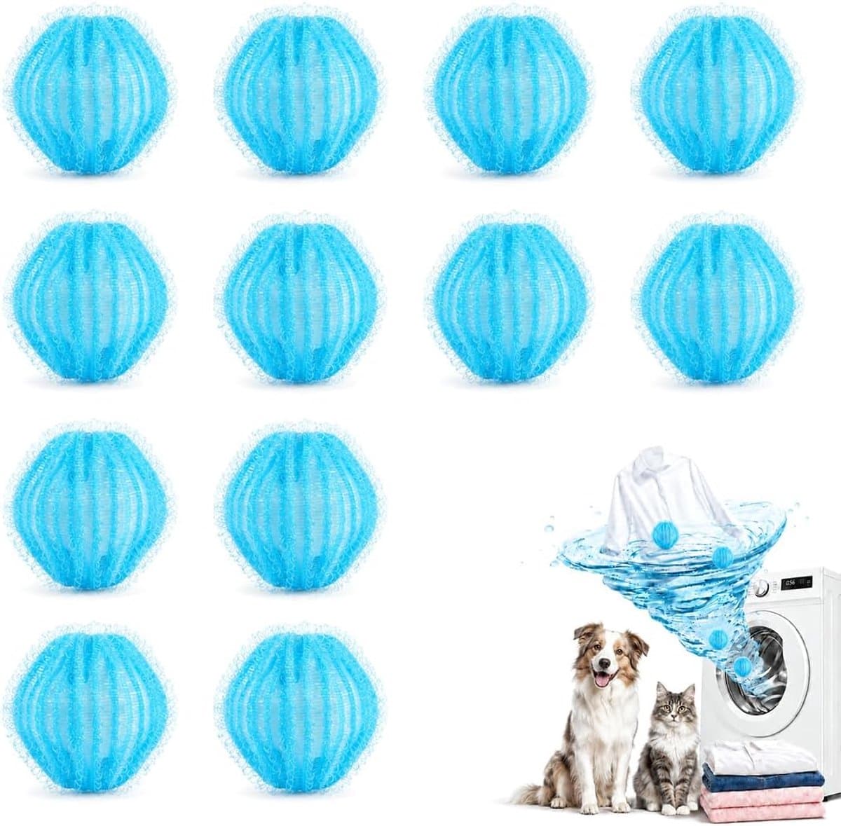 Herbruikbare Anti-Pluisballetjes 12 Stuks - Blauw - Verwijdert Dierenharen - Geschikt voor Alle Wasmachines - ShopVlot — afbeelding 1